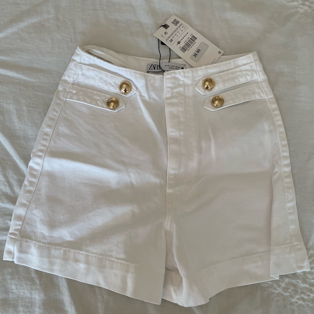 Zara Women's White Shorts with Gold Accents